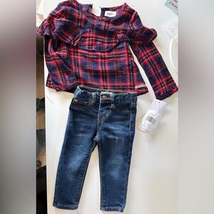 NWT Hudson baby girl set, Jeans and plaid shirt